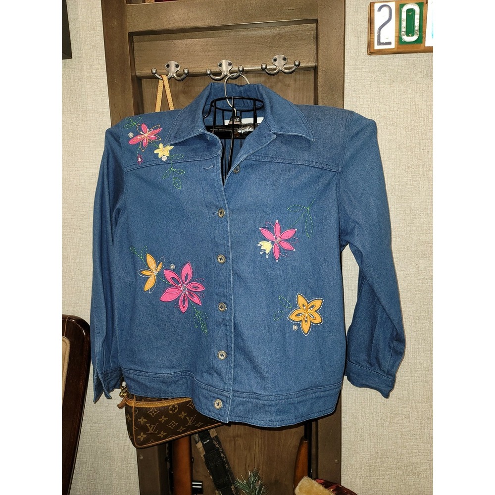 Alfred Dunner Women's Sz S 8P Embroidered beaded SPRING DENIM JACKET NWOT